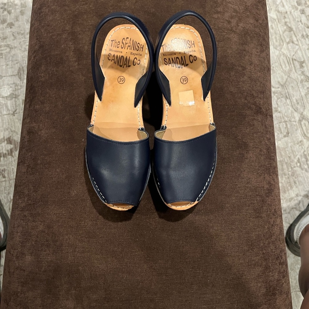 The Spanish Sandal Co. Women’s Leather Cork Wedges Size 39 Navy - Picture 3 of 14